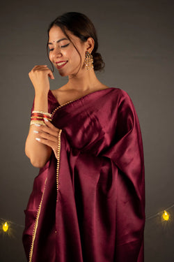Royal purple satin wrap in 1 minute saree with moti lace - Isadora Life Online Shopping Store