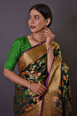 Green banarasi with ornate pallu wrap in 1 minute saree - Isadora Life Online Shopping Store