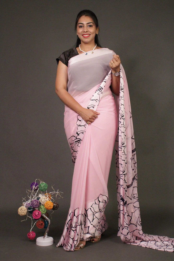 Light Pink Soft Georgette Wrap in 1 minute saree - Isadora Life Online Shopping Store