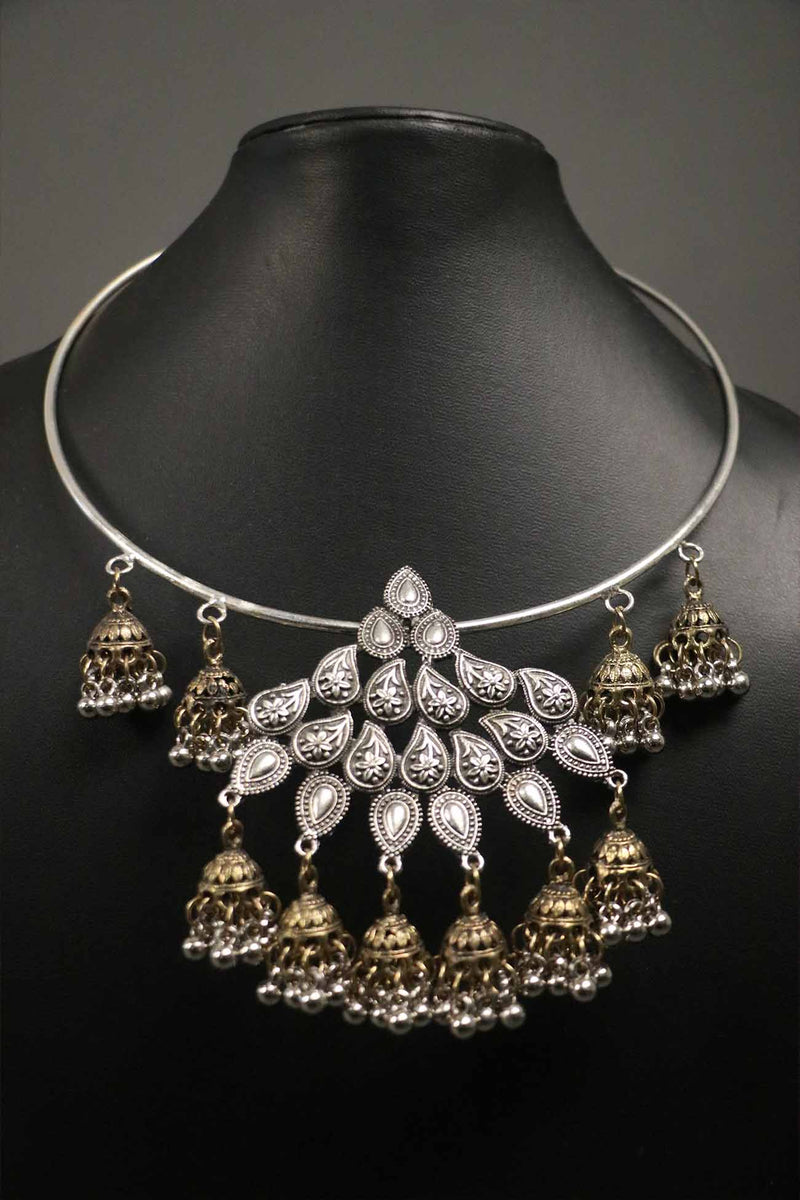 Gold-Toned & Silver-Toned Brass Gold-Plated Oxidised Necklace - Isadora Life Online Shopping Store