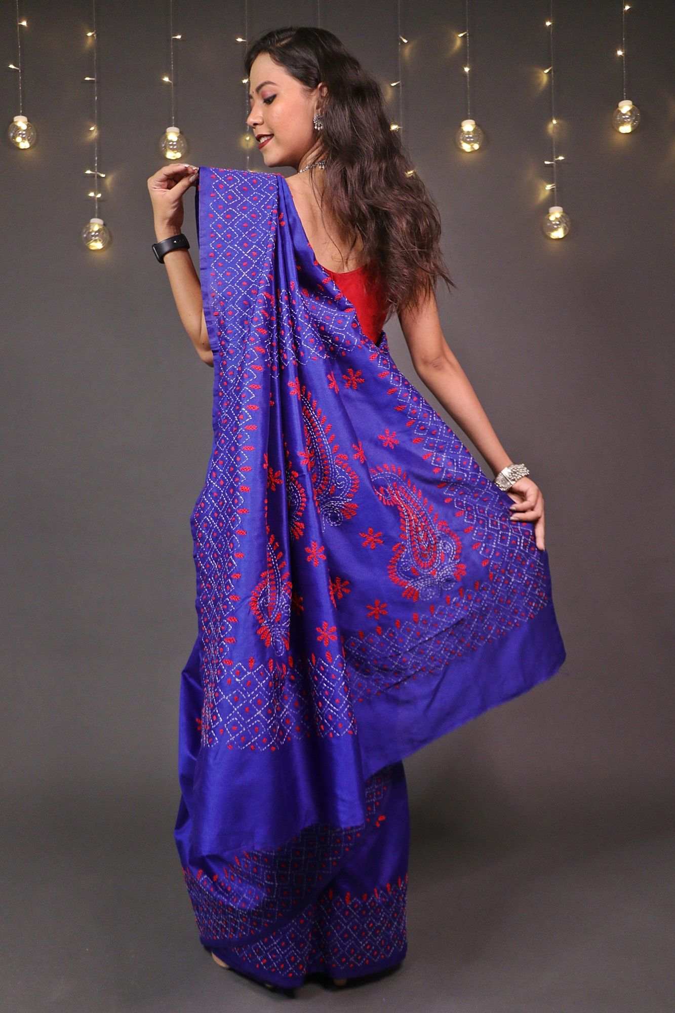 Beautiful traditional kantha work all over wrap in 1 minute saree - Isadora Life Online Shopping Store