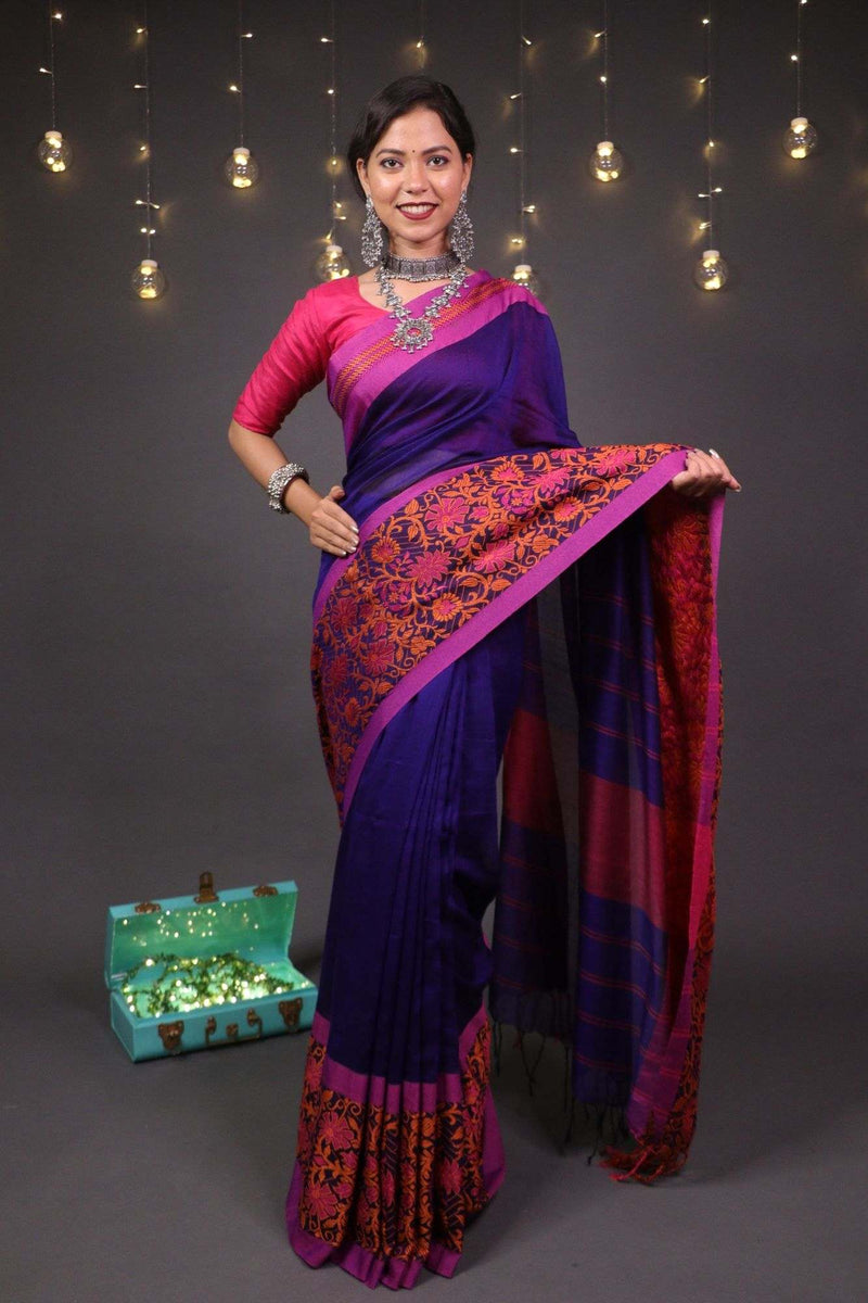 Pure soft cotton with naksha weaving done across the border wrap in 1 minute saree - Isadora Life Online Shopping Store