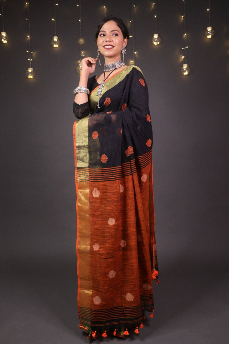 Bengal tant soft cotton with ornate border and beautiful pallu wrap in 1 minute saree - Isadora Life Online Shopping Store