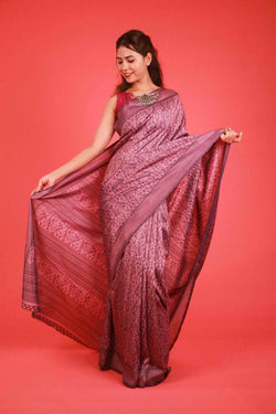 Lavender Intricate Printed Wrap in 1 minute saree - Isadora Life Online Shopping Store