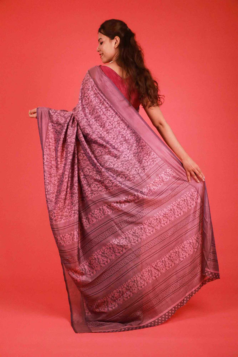 Lavender Intricate Printed Wrap in 1 minute saree - Isadora Life Online Shopping Store