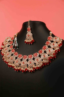Gold-Plated & Red Stone Studded Jadau Jewellery Set - Isadora Life Online Shopping Store