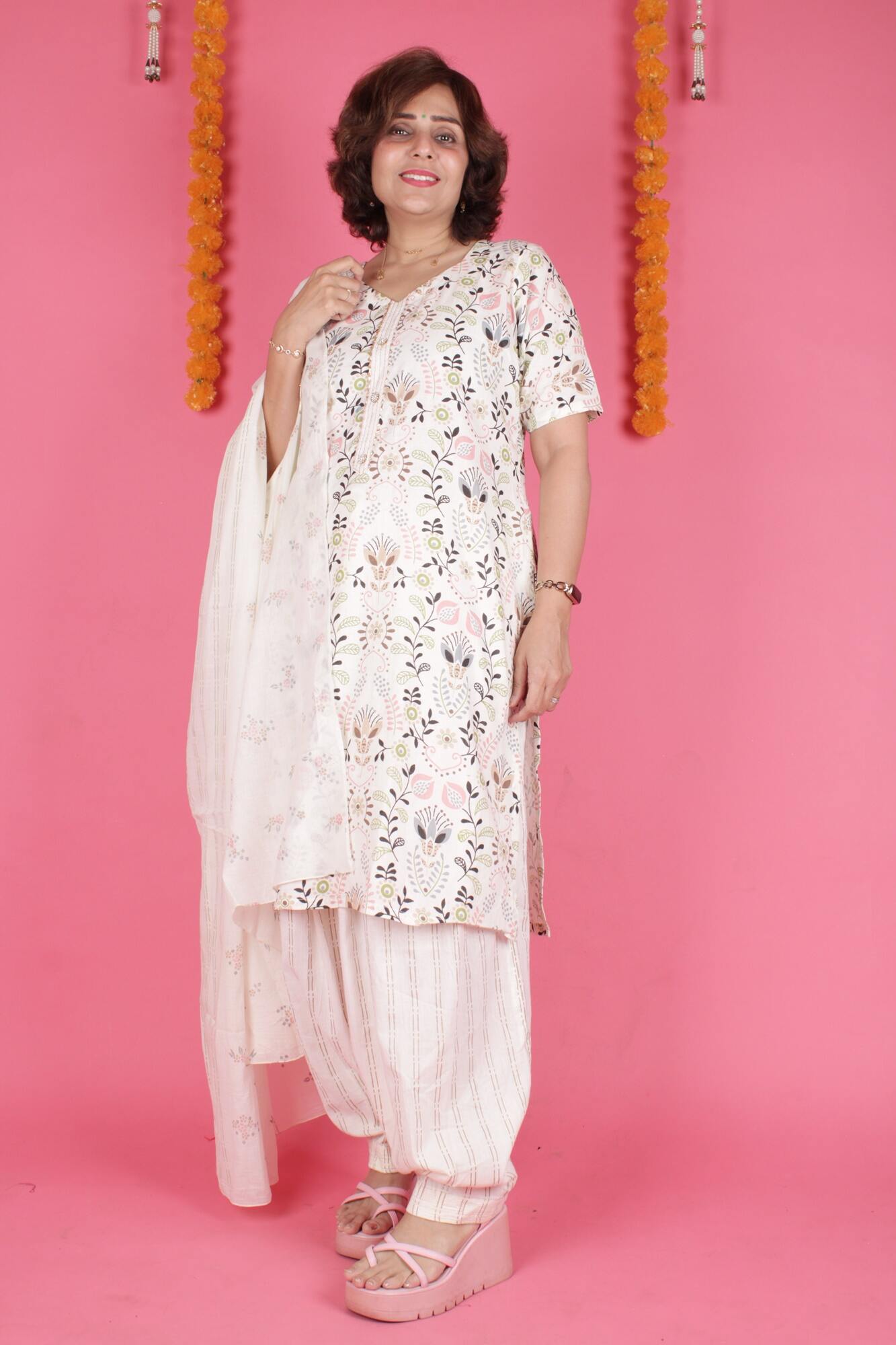 White Beautiful Design Printed Cotton Ready to wear Salwar-Kameez with Dupatta - Isadora Life Online Shopping Store