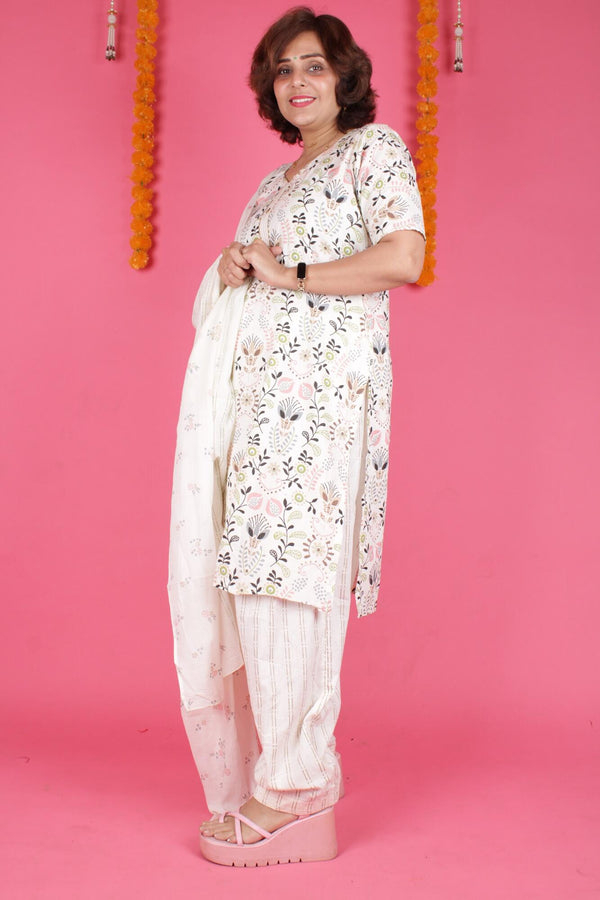 White Beautiful Design Printed Cotton Ready to wear Salwar-Kameez with Dupatta - Isadora Life Online Shopping Store