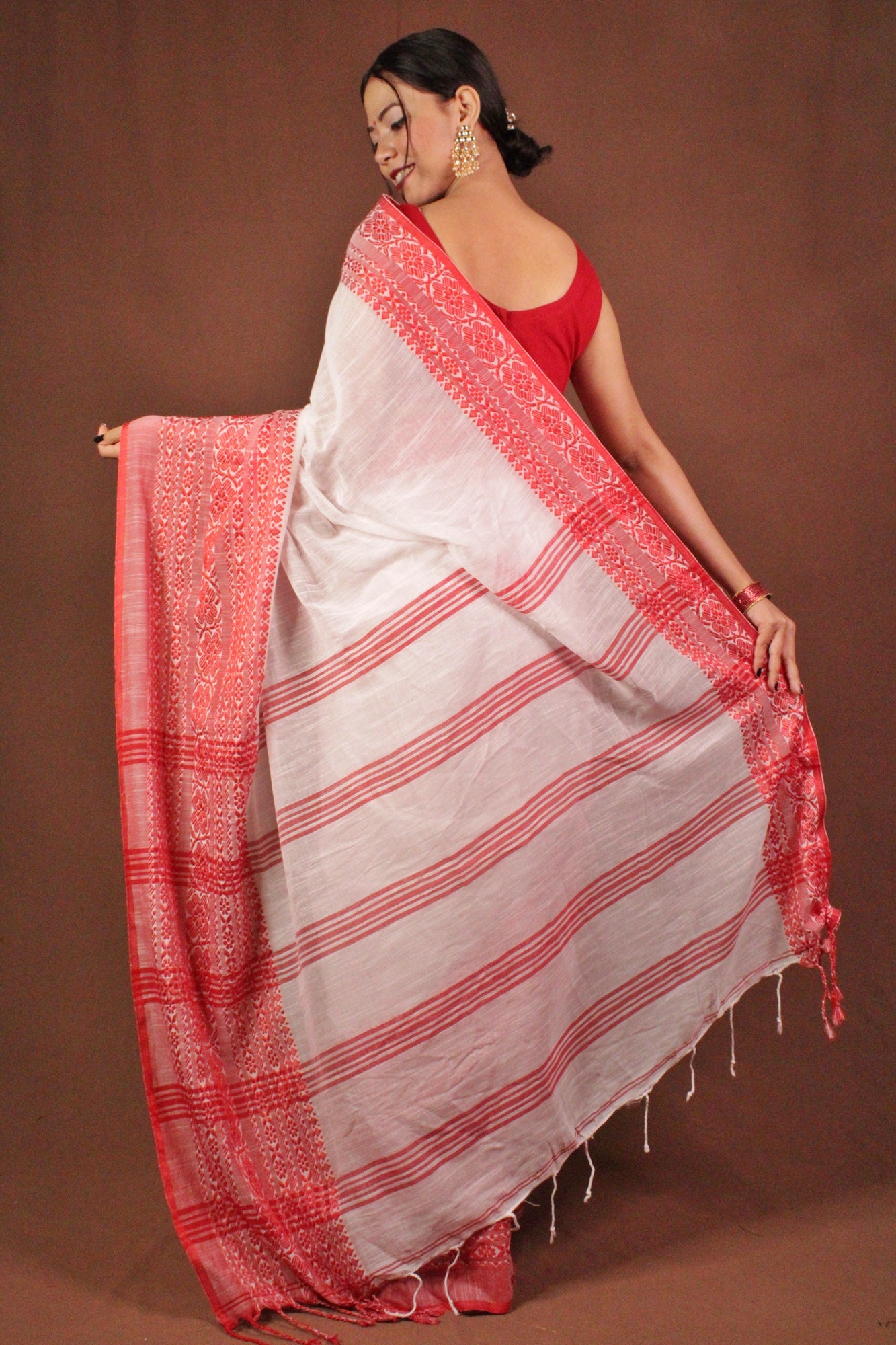 Bengali cotton handloom tant with begampuri naksha weaving wrap in 1 minute saree - Isadora Life Online Shopping Store