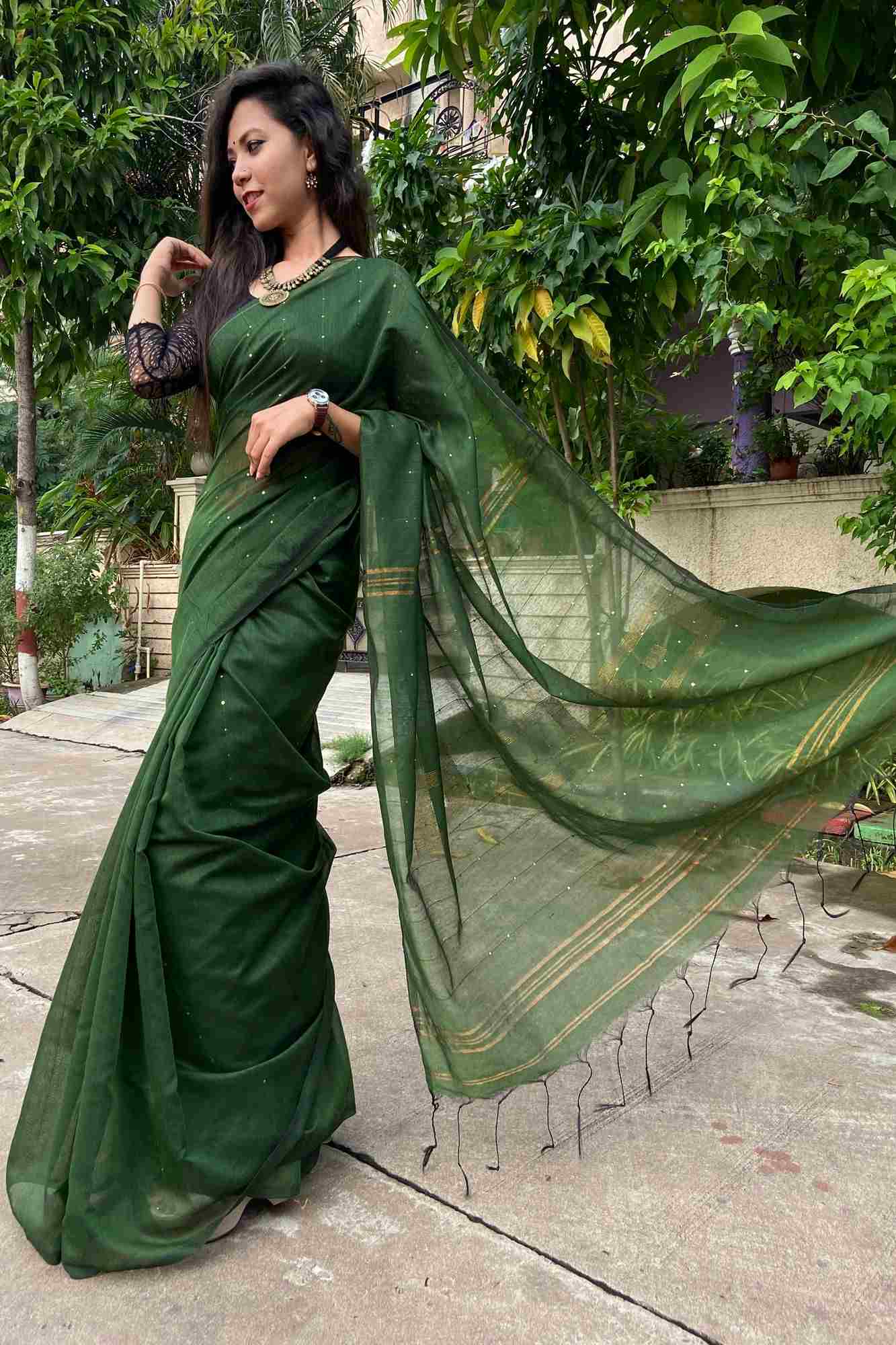 Matka cotton silk with sequins all over wrap in 1 minute saree - Isadora Life Online Shopping Store