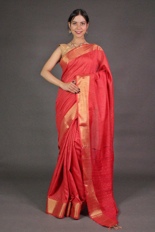 Red Premium Soft Bhagalpuri Cotton Silk with woven zari & sequin work all over Wrap in 1 minute saree - Isadora Life Online Shopping Store