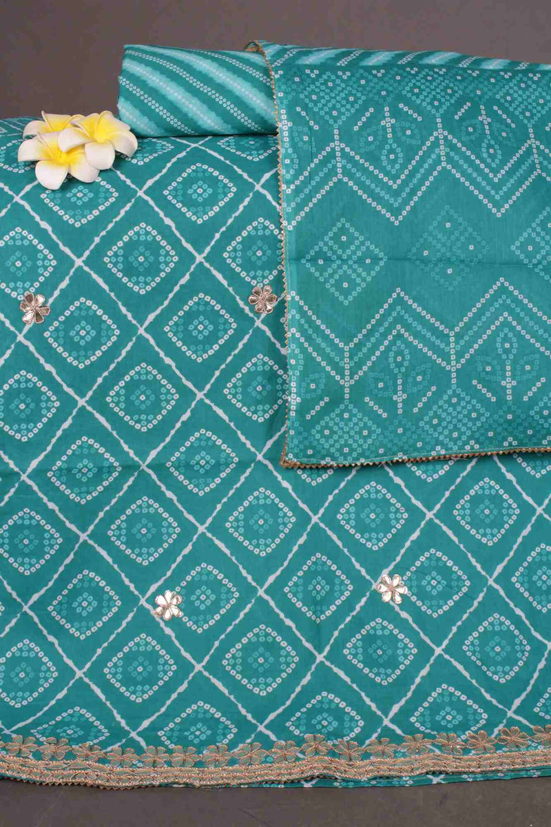 Custom Stitched - Sea green Bandhani printed with booti  ready to wear Salwar-Kameez with Dupatta - Isadora Life Online Shopping Store