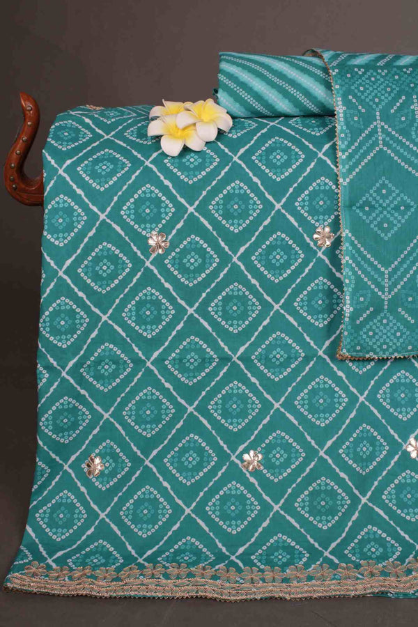 Custom Stitched - Sea green Bandhani printed with booti  ready to wear Salwar-Kameez with Dupatta - Isadora Life Online Shopping Store