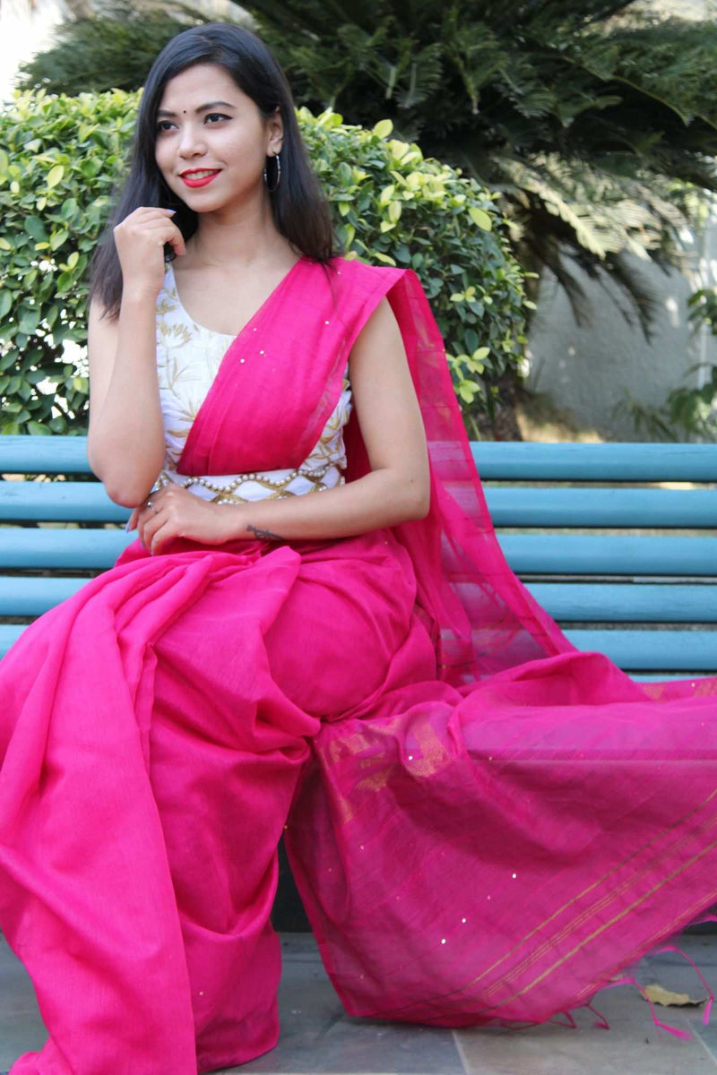 Pink Color Pleating Soft Chinon Saree For Party Wear With Heavy Blouse |  lupon.gov.ph