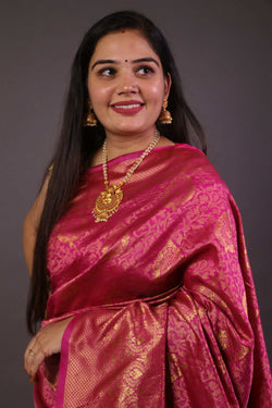 Pink banarasi silk blend wrap in 1 minute saree with ornate pallu - Isadora Life Online Shopping Store