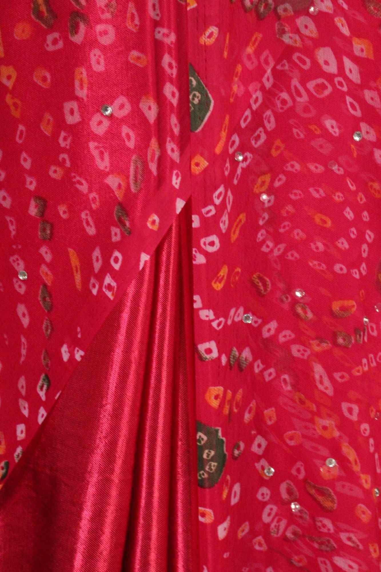 Pink Bandhani Chiffon with Sequins all over Half and half Wrap in 1 minute saree - Isadora Life Online Shopping Store