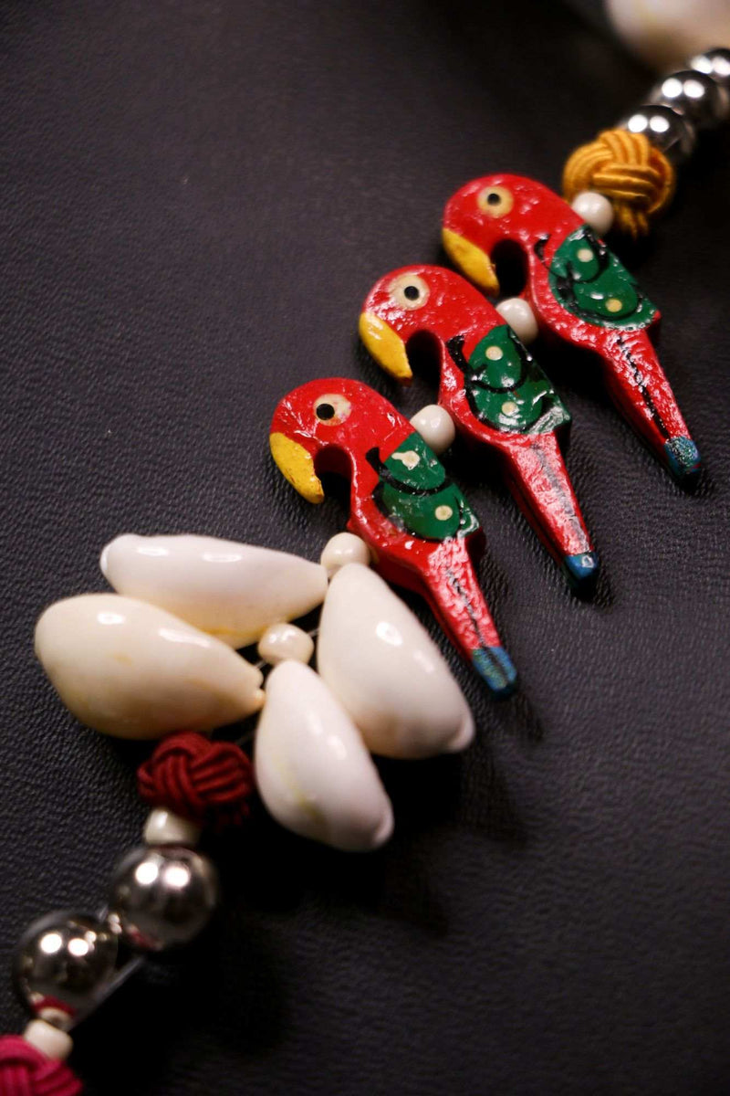 LONG SEASHELL NECKPIECE WITH SMALL WOODEN PARROT - Isadora Life Online Shopping Store