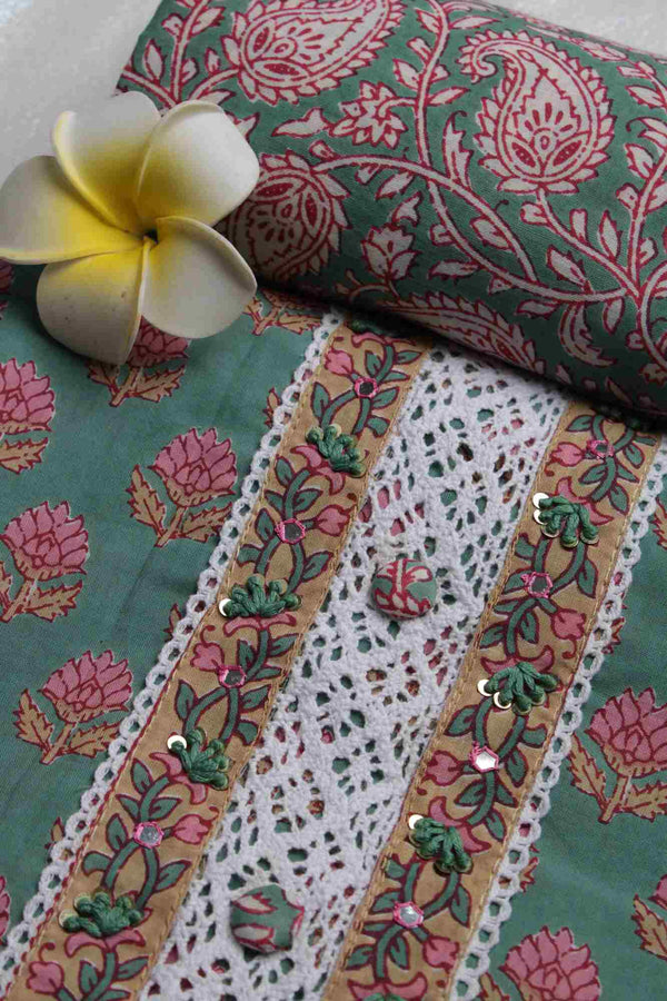 Custom Stitching - Premium Green & Pink ready to wear Salwar-Kameez with Dupatta - Isadora Life Online Shopping Store