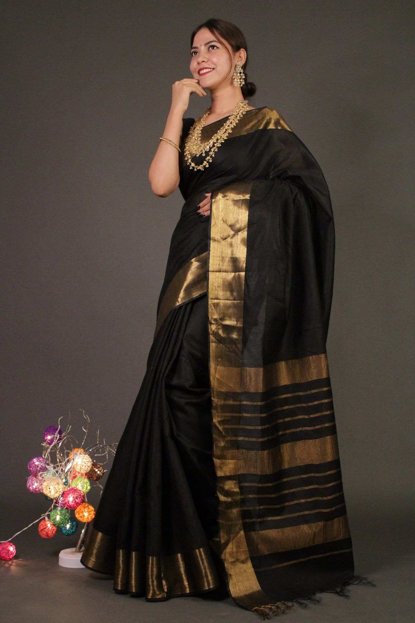 Black Zari Woven Wrap in 1 minute saree - Isadora Life Online Shopping Store