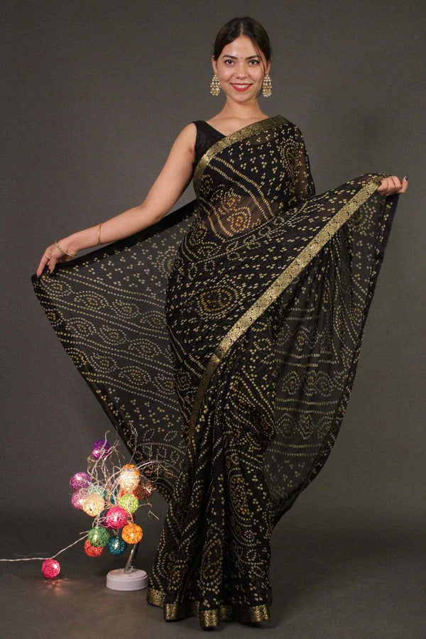 Bandhani Printed Chiffon with Lace Border Wrap in 1 minute saree - Isadora Life Online Shopping Store