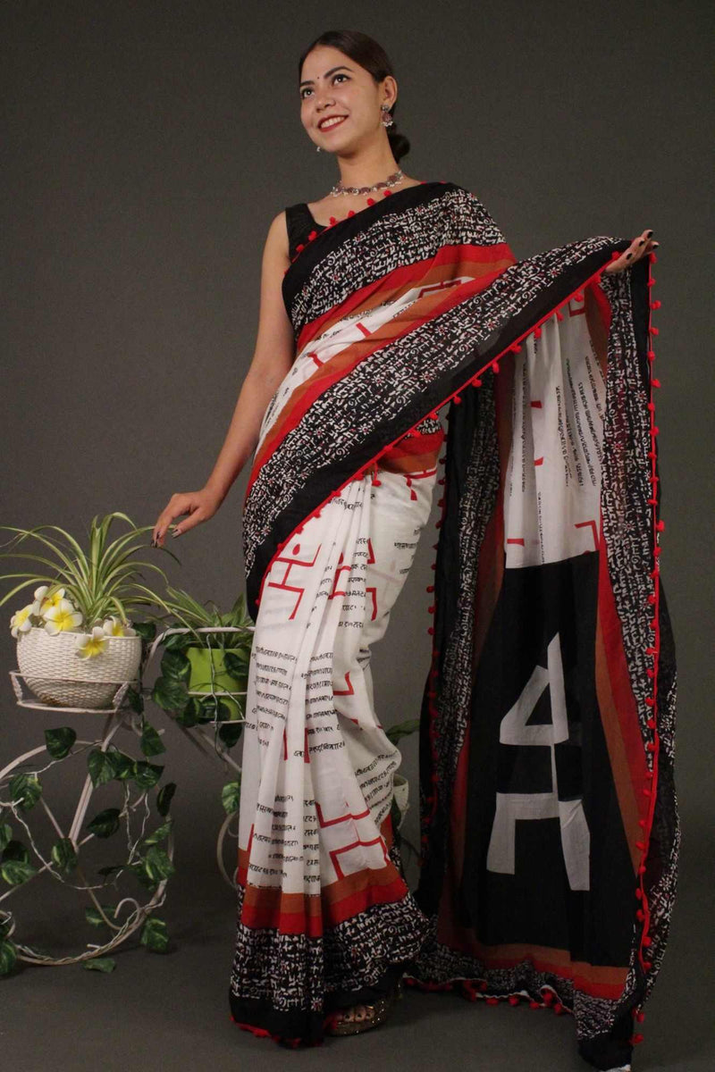 Ikkat & ajrakh jaipuri mul mul wrap in 1 min sari - Isadora Life Online Shopping Store