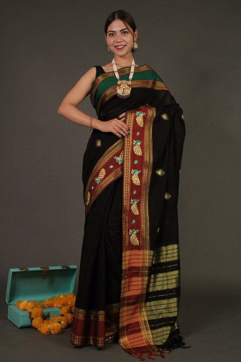 South Embroidered Wrap in 1 minute Saree with Zari Border - Isadora Life Online Shopping Store