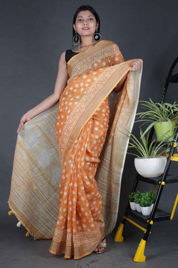 Charming Linen Digital Printed With Silver Weaving Border Wrap in 1 Minute Saree With Readymade Blouse - Isadora Life Online Shopping Store