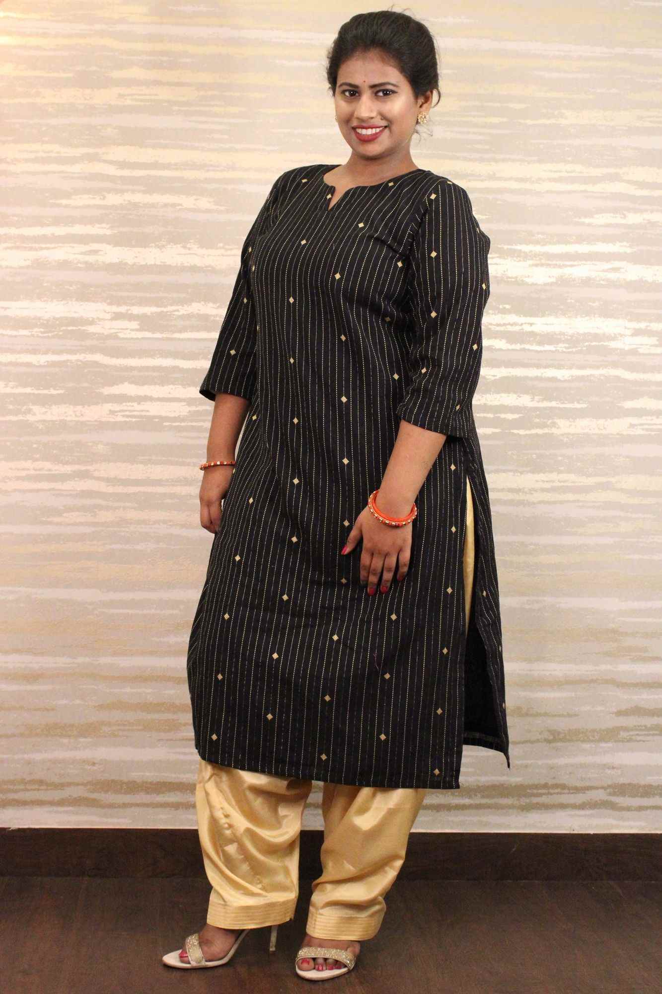 Black south cotton with woven texture and tiny foil chumki all over readymade kurta - Isadora Life Online Shopping Store