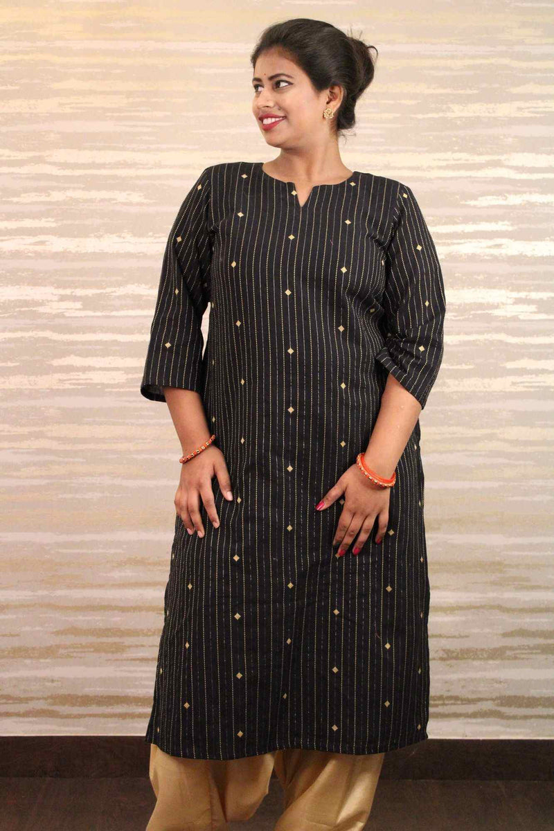Black south cotton with woven texture and tiny foil chumki all over readymade kurta - Isadora Life Online Shopping Store