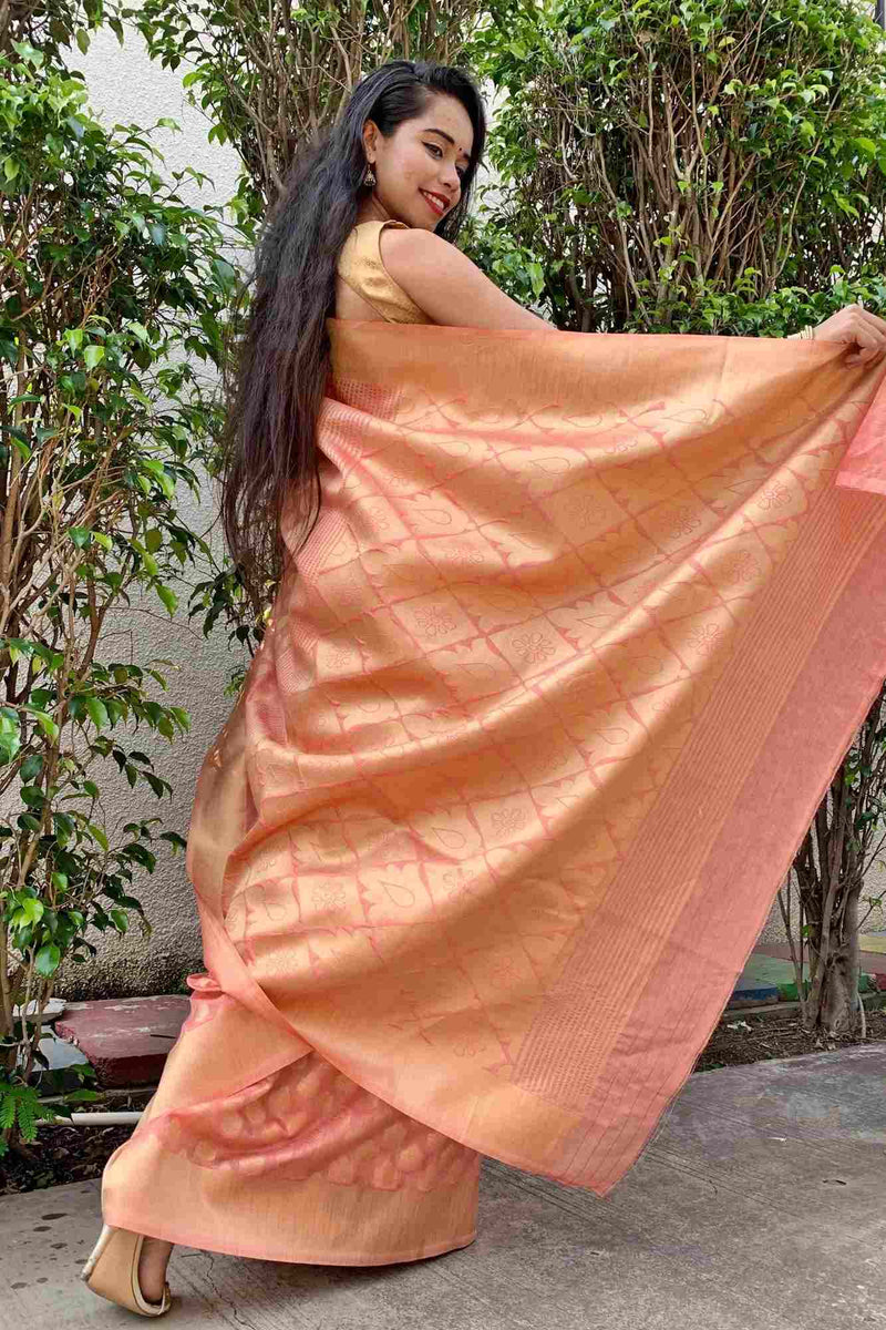 Peach Banarasi woven wrap in 1 minute sari - Isadora Life Online Shopping Store