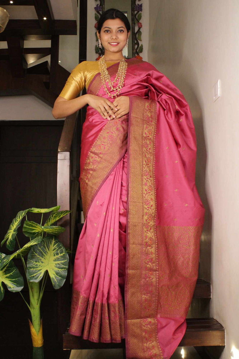 Beautiful blush Pink zari border over all booti Woven Wrap in 1 minute Saree with Readymade Blouse - Isadora Life Online Shopping Store