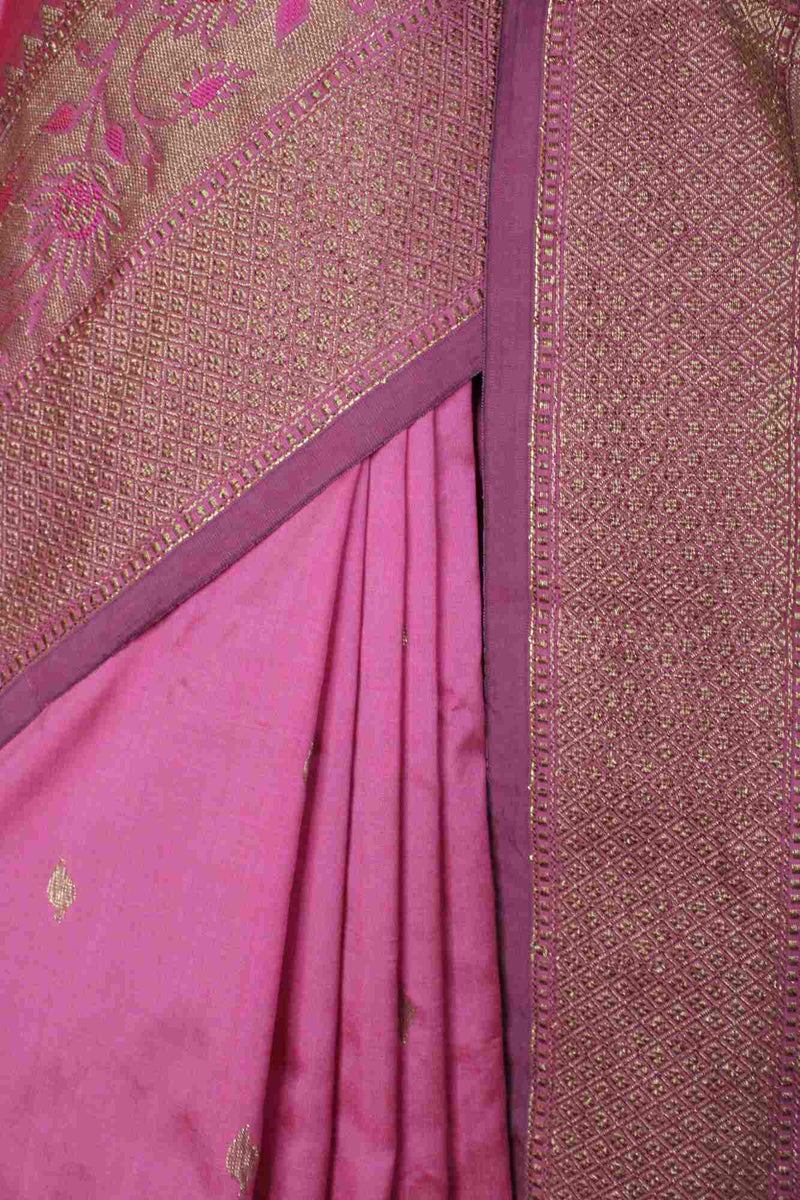 Beautiful blush Pink zari border over all booti Woven Wrap in 1 minute Saree with Readymade Blouse - Isadora Life Online Shopping Store