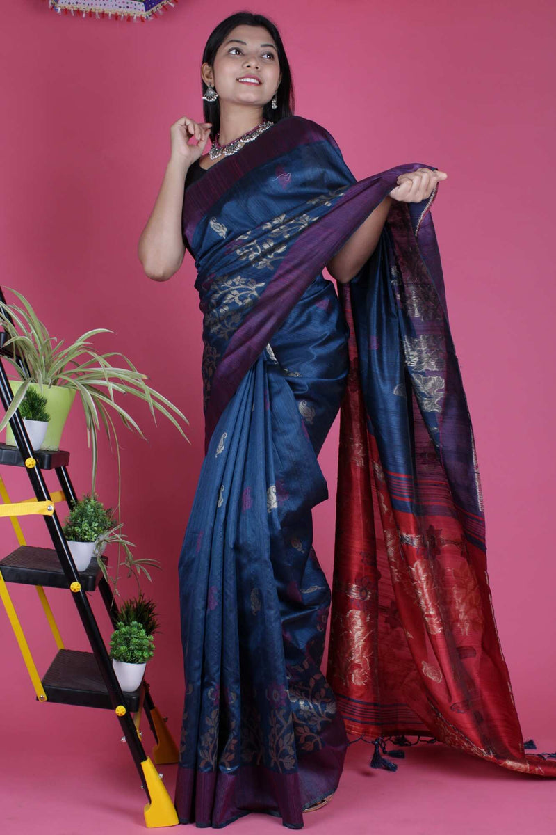 Ravishing Tussar Silk With Weaving Design and Boota One Minute Saree With Readymade Blouse - Isadora Life Online Shopping Store