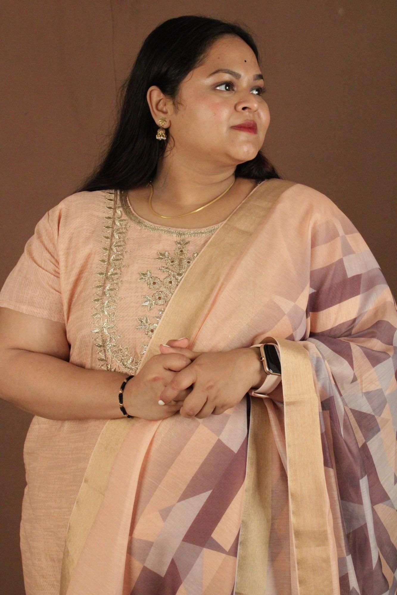 Peach Zari Embroidered Tissue Ready to wear Salwar-Kameez with Dupatta - Isadora Life Online Shopping Store