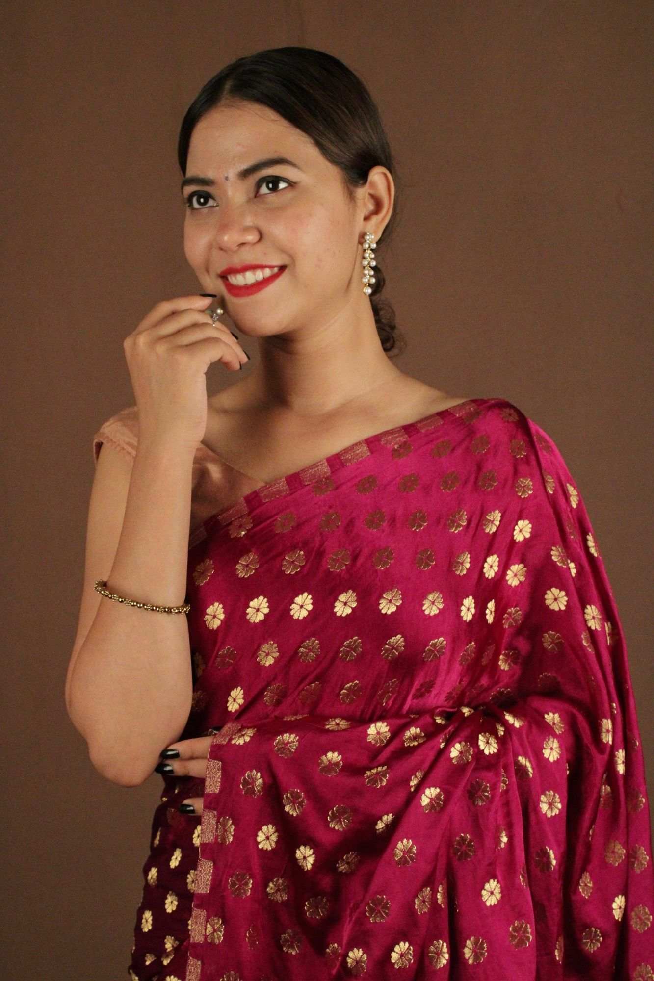 Readymade Saree Banarasi soft on skin banarasi brocade butis pallu designer Wrap in one minute sari with stitched blouse - Isadora Life Online Shopping Store