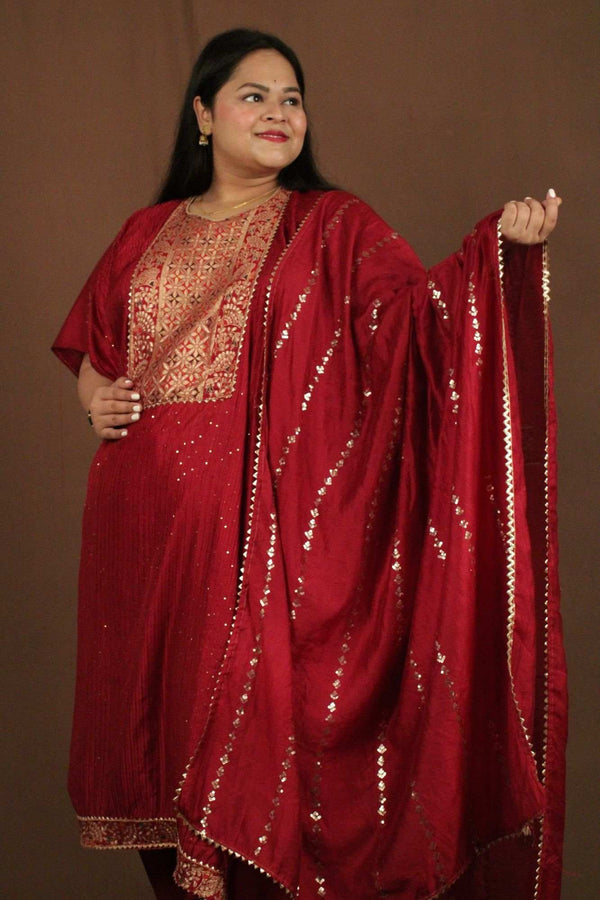 Festive Gold Gota embroidery resham soft cotton silk Ready to wear Salwar-Kameez with Dupatta - Isadora Life Online Shopping Store