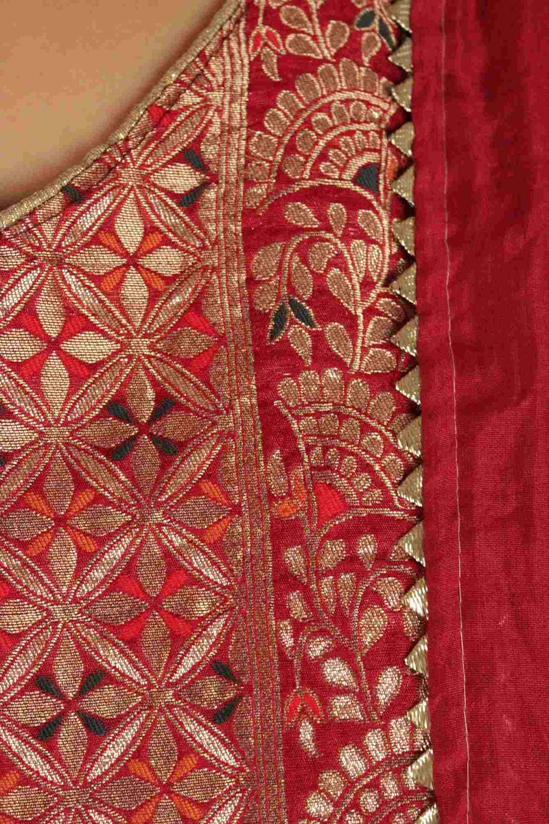 Festive Gold Gota embroidery resham soft cotton silk Ready to wear Salwar-Kameez with Dupatta - Isadora Life Online Shopping Store
