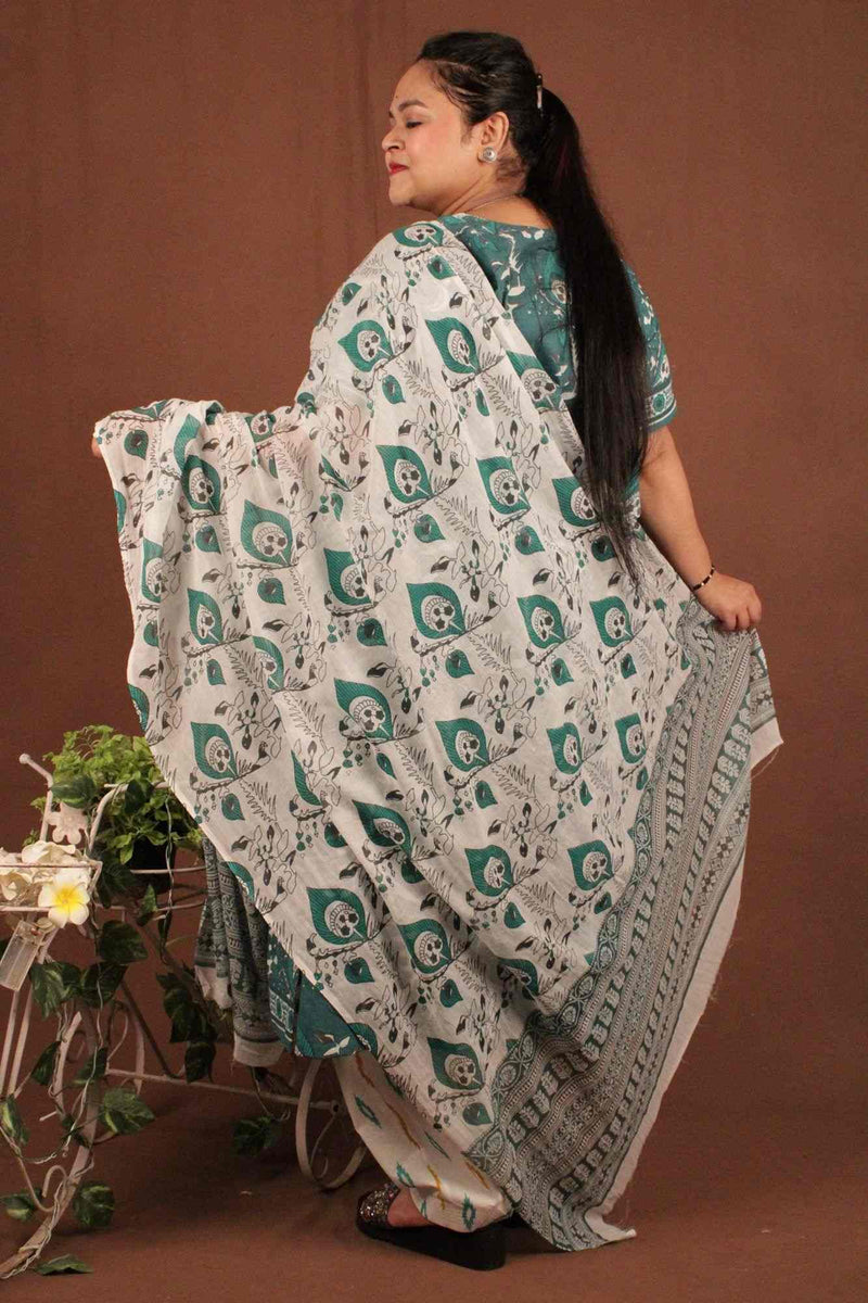 Turquoise Vegetable Color Dye Mul Mul Cotton Printed Ready to wear Salwar-Kameez with Dupatta - Isadora Life Online Shopping Store
