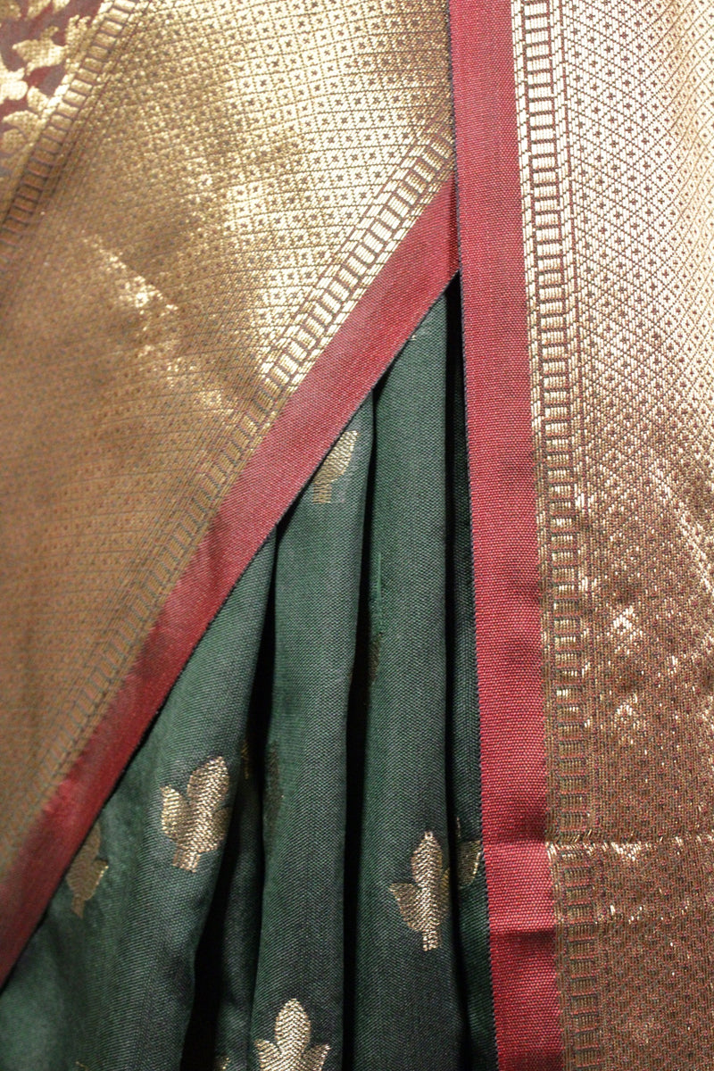 Beautiful Green Banarasi Silk with Zari Woven Border Wrap in 1 minute saree - Isadora Life Online Shopping Store