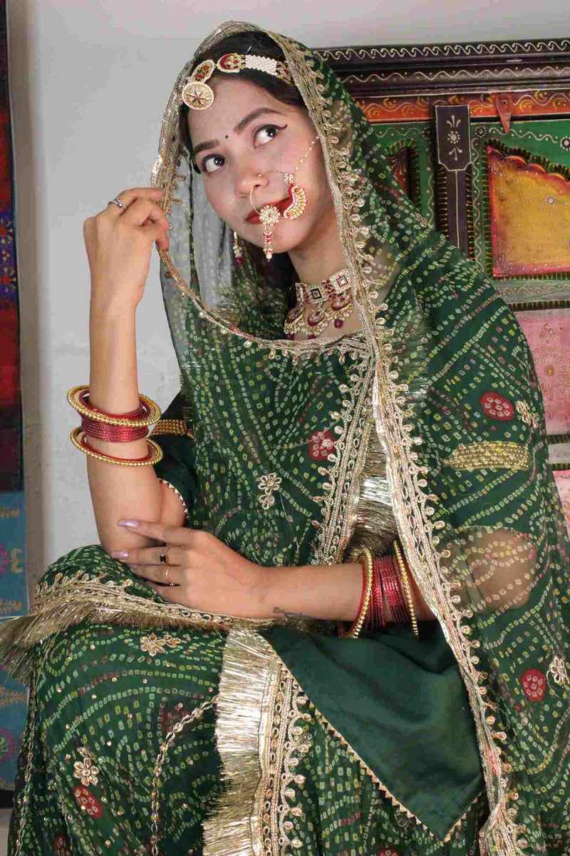 Crimson Green Traditional Fully Stitched, Ready to Wear Rajasthani Rajputi Poshak - Isadora Life Online Shopping Store