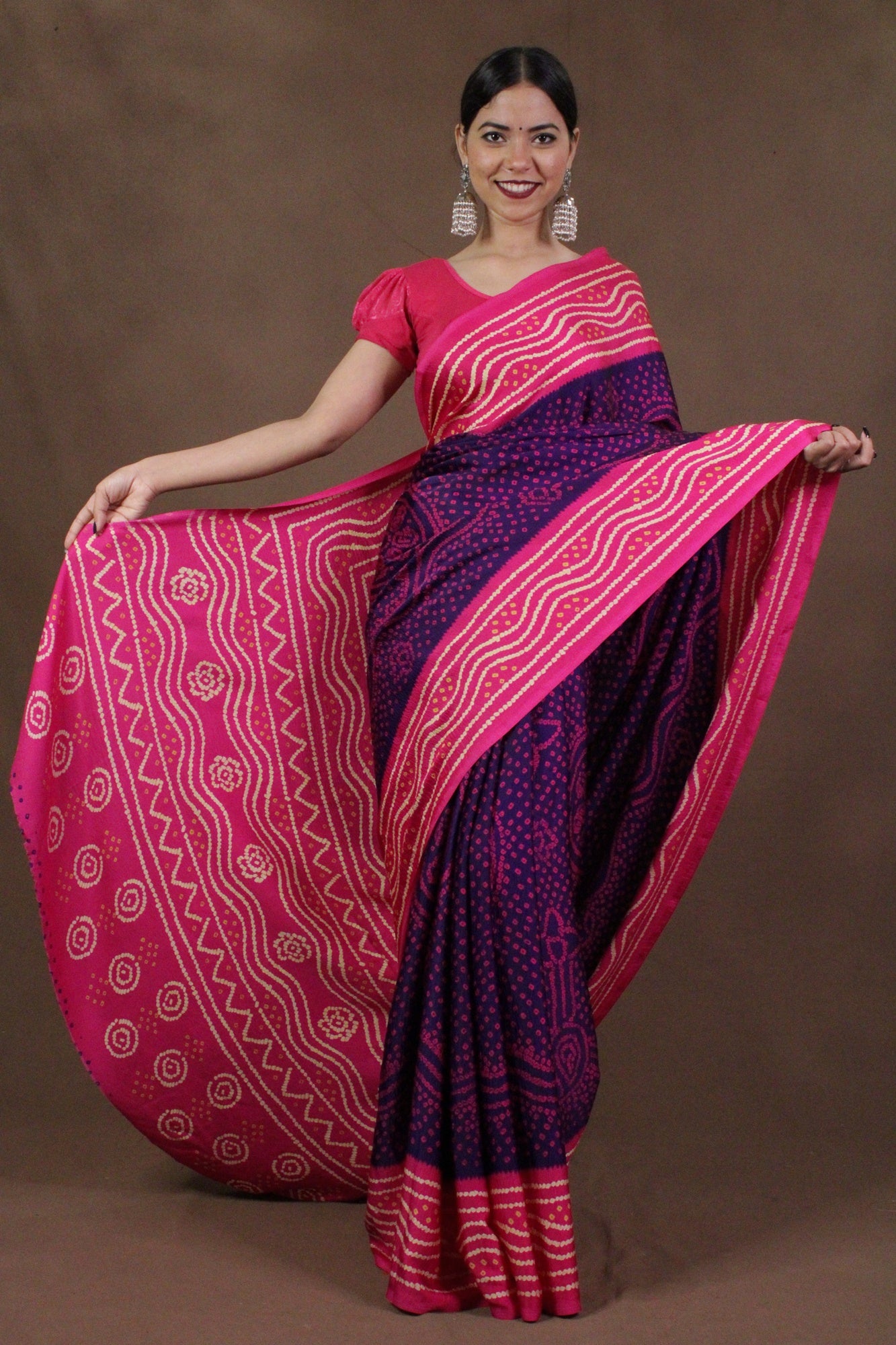 Pink & Navy Blue Pure Linen Tie-Dye Saree Design by Via East at Pernia's  Pop Up Shop 2024