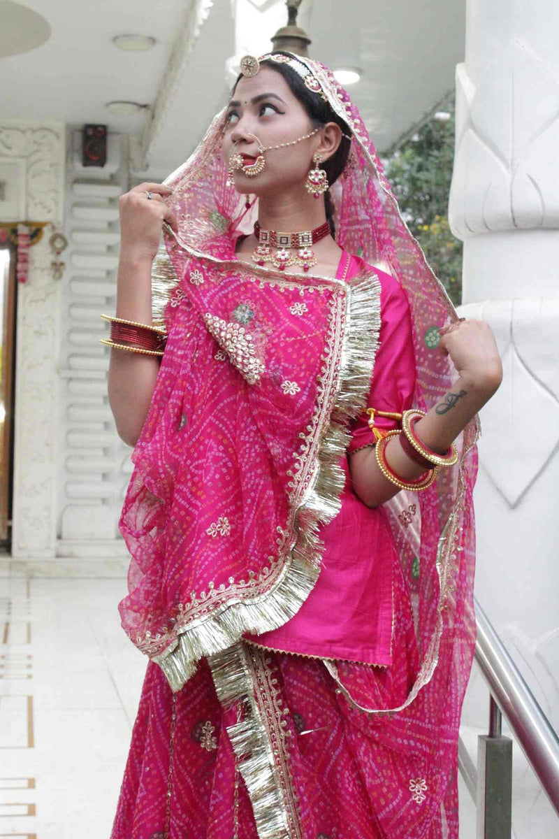 Crimson Pink Traditional Fully Stitched, Ready to Wear Rajasthani Rajputi Poshak - Isadora Life Online Shopping Store