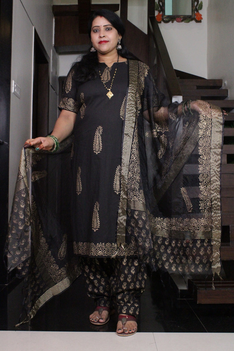 Black-Golden Printed Ready to wear Salwar-Kameez with Dupatta - Isadora Life Online Shopping Store