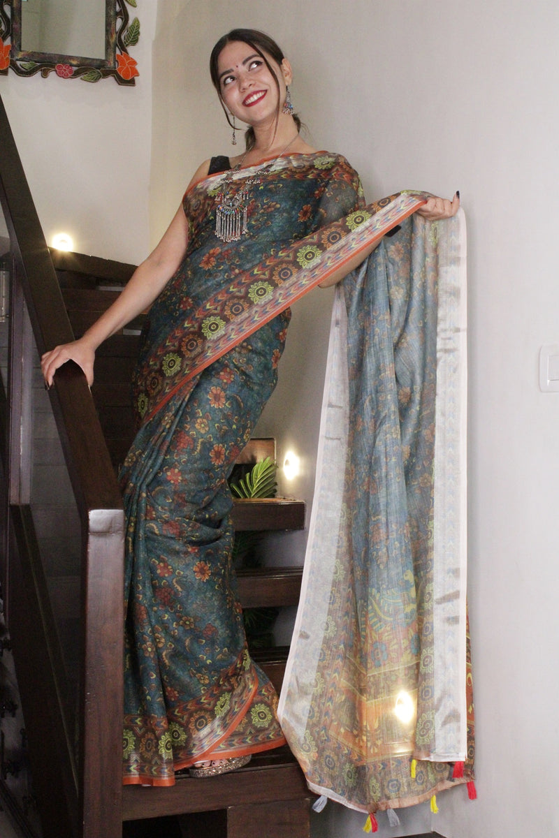 Beautiful kalamkari classy and sophisticated banarasi cotton silk wrap in 1 minute saree - Isadora Life Online Shopping Store