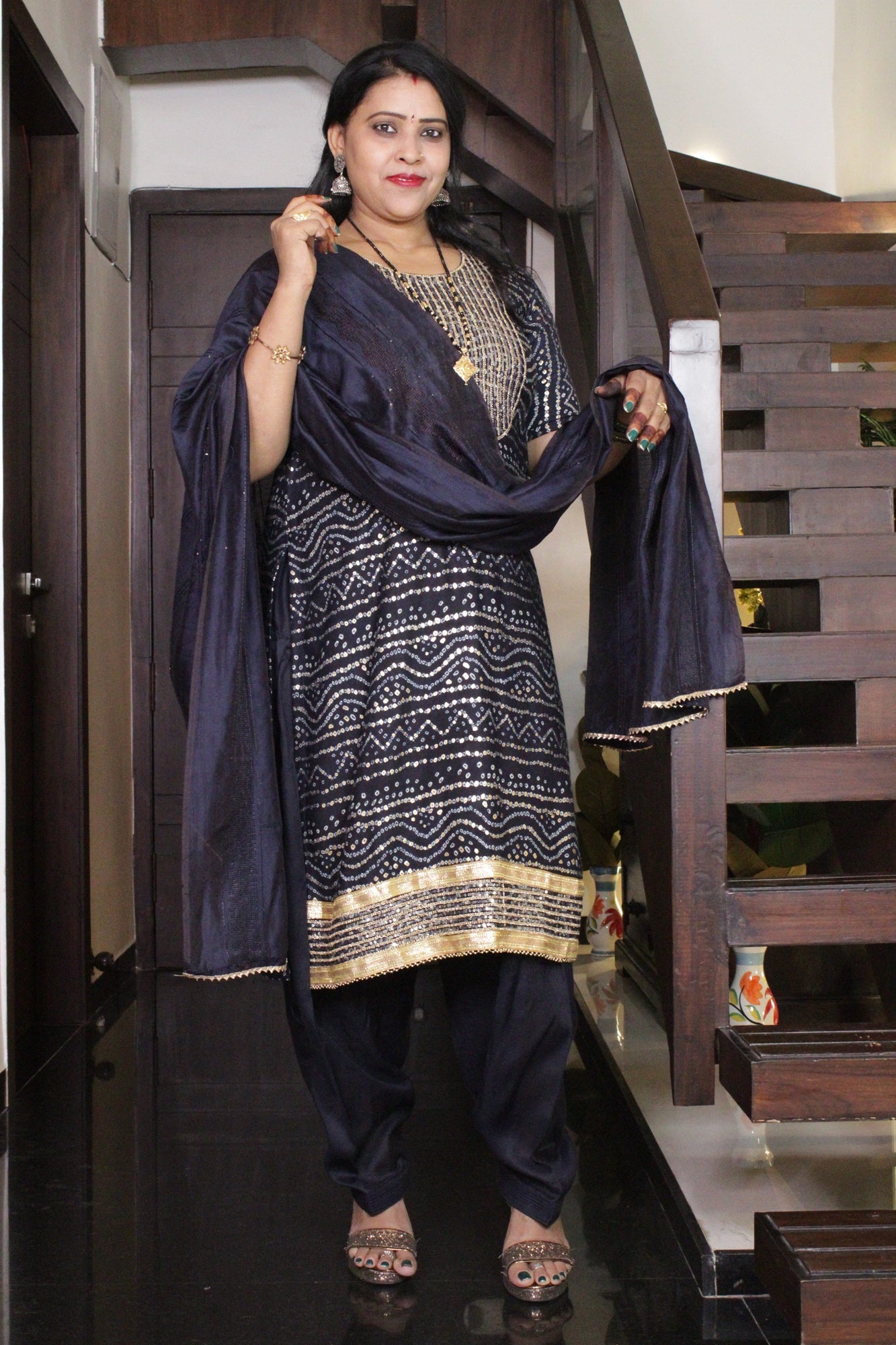 Navy Blue Sequined Ready to wear Salwar-Kameez with Dupatta - Isadora Life Online Shopping Store