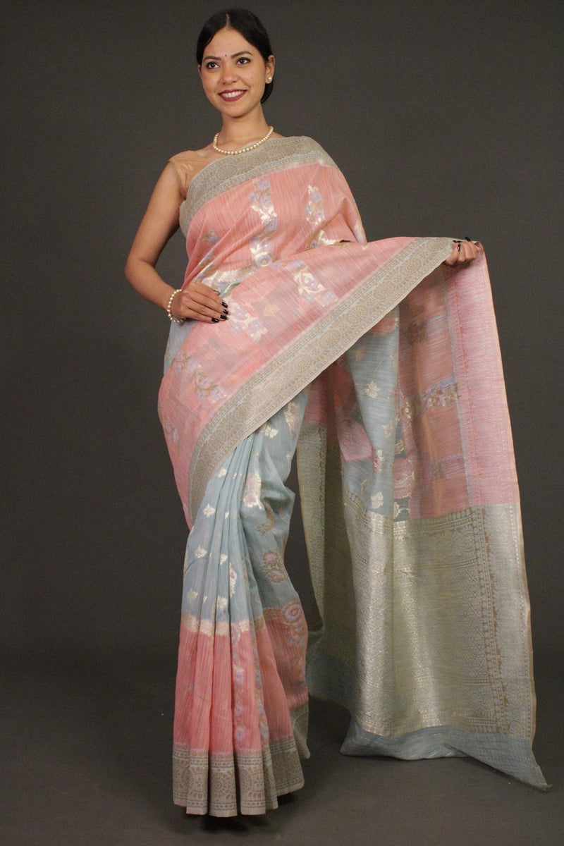 Pastel colored Banarasi Woven classy and soft feel Wrap in 1 minute saree - Isadora Life Online Shopping Store
