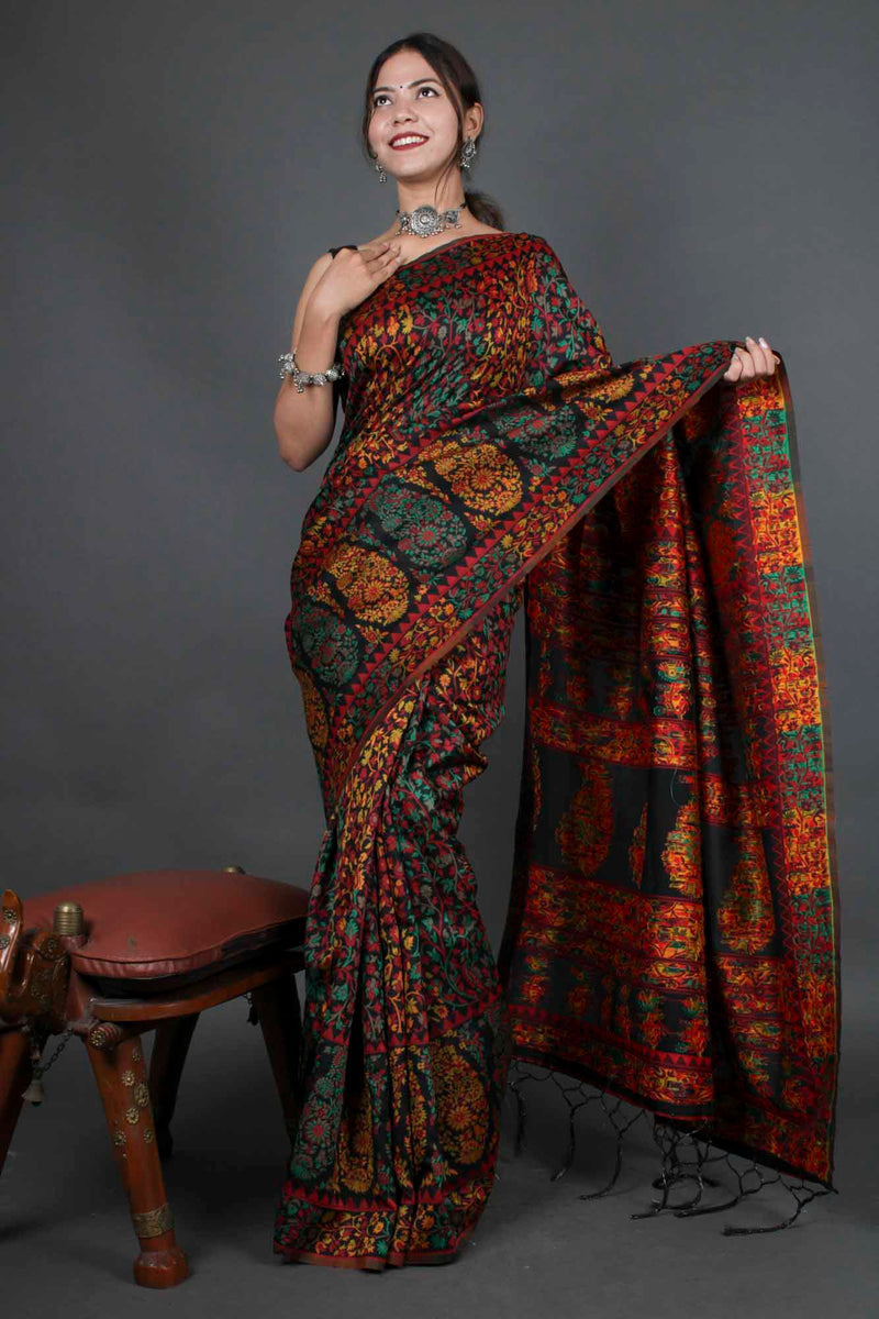 Gorgeous colorful yet subtle jamdani weaveJacquard Cotton Wrap in 1 minute saree - Isadora Life Online Shopping Store