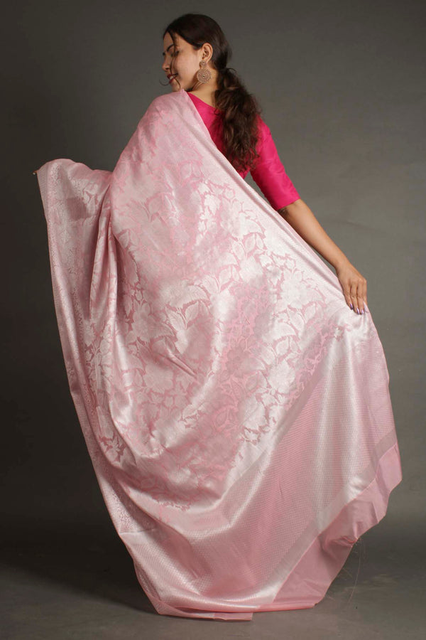 Light Pink Tissue Silk Self Embroidery Soft Silk Ready to wear one minute saree with readymade blouse - Isadora Life Online Shopping Store