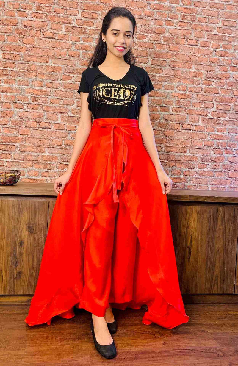 Classy & comfy red apple silk pant skirt - Isadora Life Online Shopping Store