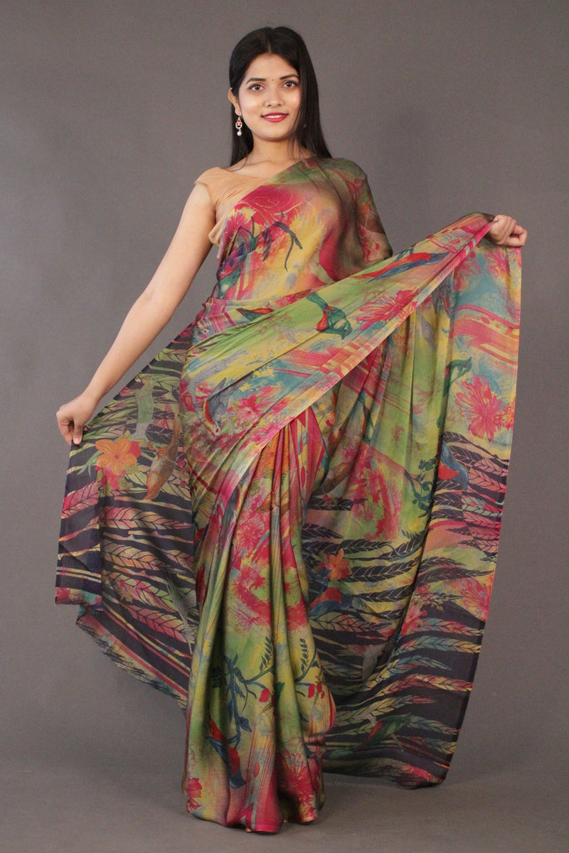 Crepe Forest Designer Printed Wrap in 1 minute saree - Isadora Life Online Shopping Store